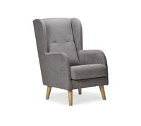 Sillonea - Sillón Nórdico Dakota Estrecho con Patas de Madera Natural. Tapizado en Tela Antimanchas. Butaca Moderna y Compacta para Salón o Dormitorio (113x59x81 cm) [Gris]