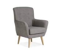 Sillonea - Sillón Nórdico Helsinki con Patas de Madera Natural. Tapizado en Tela Antimanchas. Diseño Moderno y Acolchado para Salón o Dormitorio (100x79x78 cm) [Gris]