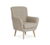 Sillonea - Sillón Nórdico Helsinki con Patas de Madera Natural. Tapizado en Tela Antimanchas. Diseño Moderno y Acolchado para Salón o Dormitorio (100x79x78 cm) [Beige]