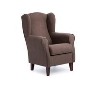 SILLONEA - Sillón Orejero pequeño, con Tela Antimanchas, de reducido tamaño para salón o dormitorio (Tamaño:100*74*77cm) Tapizado en MARRÓN. Butaca ideal para ver la tv, leer o lactancia.