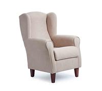 SILLONEA - Sillón Orejero pequeño, con Tela Antimanchas, de reducido tamaño para salón o dormitorio (Tamaño:100*74*77cm) Tapizado en BEIGE. Butaca ideal para ver la tv, leer o lactancia.