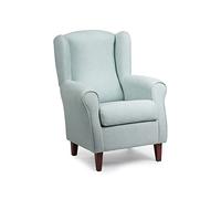Sillonea - Sillón Orejero Roma, butaca pequeña para salón. Sillón de Lectura Individual, Ideal para Ver la TV/Leer. Medida: 100x74x77cm. Tapizado con Tela Antimanchas. (Verde Agua, Nogal)
