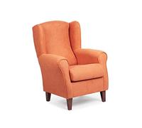 Sillonea - Sillón Orejero Roma, butaca pequeña para salón. Sillón de Lectura Individual, Ideal para Ver la TV/Leer. Medida: 100x74x77cm. Tapizado con Tela Antimanchas. (Naranja, Nogal)