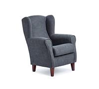 Sillonea - Sillón Orejero Roma, butaca pequeña para salón. Sillón de Lectura Individual, Ideal para Ver la TV/Leer. Medida: 100x74x77cm. Tapizado con Tela Antimanchas. (Marengo, Nogal)