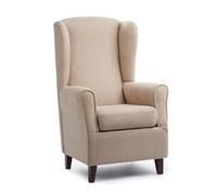 Sillonea - Sillón Orejero Torre Eiffel con Respaldo Alto. Tapizado en Tela Antimanchas y Patas Nogal. Ideal para Salón o Zona de Lectura (120x75x85 cm) [Beige]