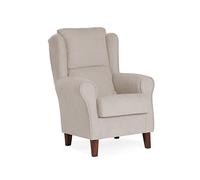 Sillonea- Sillón orejero Venecia, Acolchado con Poco Fondo. Butaca con Respaldo para Salón, Dormitorio o Sala de Espera. Sillón Individual de 104x77x74 cm en Beige/Nogal