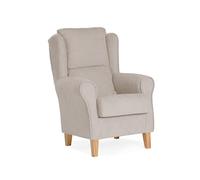 Sillonea- Sillón orejero Venecia, Acolchado con Poco Fondo. Butaca con Respaldo para Salón, Dormitorio o Sala de Espera. Sillón Individual de 104x77x74 cm en Beige/Natural