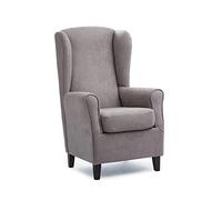 Sillonea- Sillón Torre Eiffel, Ideal para Personas Altas, con Respaldo Alto DE 70 cm. Butaca orejera para salón. Sillón orejero Individual 75x85x115 cm. Tela Antimanchas. (Gris, Wengué)