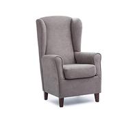 Sillonea- Sillón Torre Eiffel, Ideal para Personas Altas, con Respaldo Alto DE 70 cm. Butaca orejera para salón. Sillón orejero Individual 75x85x115 cm. Tela Antimanchas. (Gris, Nogal)