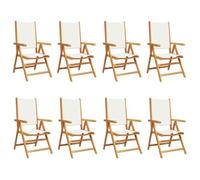 Sillones plegables reclinables 8 piezas tela blanca crema madera maciza | Acacia macizo, respaldo ajustable, plegable compacto, pasamanos planos, jardín patio balcón, 110 kg por asiento