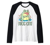Silly Cartoon Frog Off Grumpy Frog Face Anfibios & Reptiles Camiseta Manga Raglan