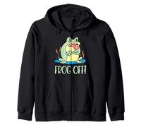 Silly Cartoon Frog Off Grumpy Frog Face Anfibios & Reptiles Sudadera con Capucha