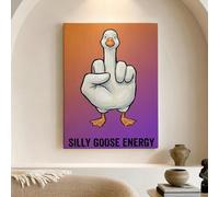 Silly Goose Energy - Lienzo decorativo para pared, impresiones de pájaros fantasiosos y violetas naranjas, decoración divertida del hogar para sala de estar, dormitorio, salón, lienzo envuelto de 12 x