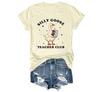 Silly Goose Teacher Club - Camiseta con cuello redondo y cuello en V, Amarillo cremoso, M