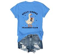 Silly Goose Teacher Club - Camiseta con cuello redondo y cuello en V, Azul (carolina blue), L