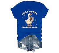 Silly Goose Teacher Club - Camiseta con cuello redondo y cuello en V, azul real, L