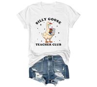 Silly Goose Teacher Club - Camiseta con cuello redondo y cuello en V, blanco, L