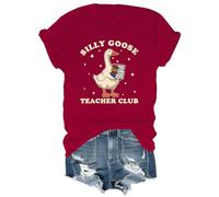 Silly Goose Teacher Club - Camiseta con cuello redondo y cuello en V, Burdeos, L