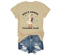 Silly Goose Teacher Club - Camiseta con cuello redondo y cuello en V, caqui, 3XL