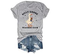 Silly Goose Teacher Club - Camiseta con cuello redondo y cuello en V, gris, XXL