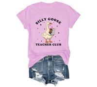 Silly Goose Teacher Club - Camiseta con cuello redondo y cuello en V, rosa, 3XL