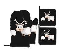 Silly Sheep - Juego de 4 guantes de horno resistentes a altas temperaturas de 260.0 °C para hornear, para barbacoa, fiesta, cocina, 260.0 °C, juego de 4 piezas