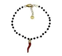 SiLo Bijoux Pulsera mujer hombre amuleto - Cadena rosario cuerno rojo de acero inoxidable ajustable 17+3 cm, joya elegante entre las joyas mujer, idea regalo, M, Acero inoxidable, No es una piedra