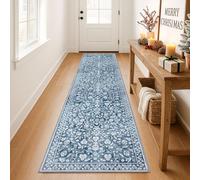 SILOLOOM Alfombra vintage de pasillo de 2 x 8 pies, lavable azul y blanco, antideslizante, súper suave, alfombra de pasillo de cocina, alfombra fina de lana sintética con estampado floral para entrada