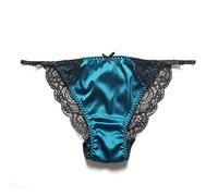 SilRiver Braguitas de satén de seda para mujer, sexy, braguitas de bikini, tanga, hipster, Lyons Blue., S-M