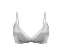 SilRiver Bralette acolchado de seda para mujer, brasier en V profundo, sin varillas, súper suave, cómodo para pieles sensibles, plateado, M