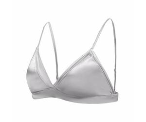 SilRiver Sujetador Triangular con elástico de Seda Real de 19 mm - Confort Profesional de SPA, Especial Post-operatorio con Almohadillas extraíbles (Plateado Gris, M)