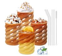 SILRIVES Juego de 4 vasos de burbujas con pajitas de cristal, 350 ml, vasos de café helado, vasos de café helado, vasos de café helado, vasos de matcha, vasos de cóctel, vasos de café, vasos largos