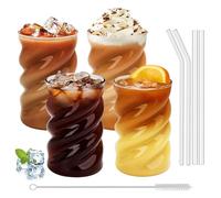 SILRIVES Vasos de burbujas con pajitas, 4 vasos de café helado, 500 ml, vasos de agua para café helado, café, té de burbujas, cócteles, bebidas largas, batidos, batidos de leche