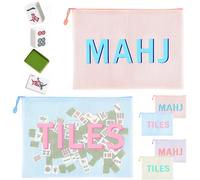SilTriangle 2 bolsas de mahjong de 18 x 11 pulgadas para estantes de azulejos, bonita caja de almacenamiento de juegos de azulejos rosa y azul con cremallera para accesorios American Mah Jong, regalos