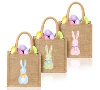 SilTriangle 3 bolsas de arpillera de Pascua, conejo, yute, cestas de Pascua, caza de huevos de primavera, bolsa de regalo para Pascua, niños, niñas, huevos, caramelos, caza, uso diario (colores