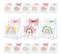 SilTriangle 30 bolsas de regalo de agradecimiento al profesor con asas de 7.8 x 7.8 x 3.1 pulgadas, bolsa de regalo transparente para profesores con cinta de lazo rojo, bolsas de regalo de plástico