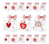 SilTriangle 30 bolsas de regalo transparentes para profesores con asas de 7.8 x 7.8 x 3.1 pulgadas, bolsa de regalo de agradecimiento para profesores con cinta de lazo, bolsas de regalo de plástico