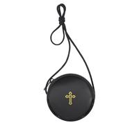 SilTriangle Bolsa de piel para Pyx, funda negra católica Pyx con correa para comunión, anfitriones, sacerdotes, diáconos, regalos (redonda), Negro -, Redondo