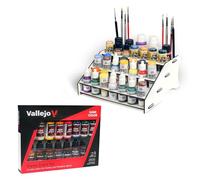 Silu- Vallejo Game Color mas Organizador pinturas acrilicas y pinceles para Mesa de Trabajo, perfecto para pintar W40K, Miniaturas, Modelismo, Maquetas