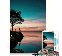 Silueta al Atardecer Junto al Lago Rompecabezas de 1000 Piezas para Adolescentes Juguete para ejercitar la Mente Relajación Mental Diseño y Montaje Lista de Deseos de Papá Noel 50x75cm
