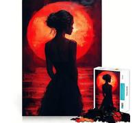 Silueta bajo la Luna roja, Rompecabezas de 1000 Piezas para Adultos, Regalo para ejercitar la Mente, Juguete Divertido y silencioso, diseño para armar, 38x52cm