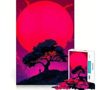 Silueta bajo una Luna Rosa, Rompecabezas de 1000 Piezas para Adultos y Adolescentes Mejora la Memoria Ligero, Relajante Corte preciso Un Regalo Encantador 38x26cm