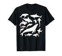 Silueta ballena pod diseño con orcas tiburones y delfines Camiseta