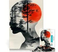 Silueta con Paisaje japonés, Rompecabezas de 1000 Piezas para Adolescentes, Juguete para estimular la lógica, Juego Relajante, Arte de Borde Premium, Coleccionable 38x26cm