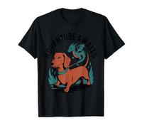 Silueta Dachshund y Dragón para amantes de los perros Camiseta