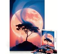 Silueta de árbol contra Luna Llena Rompecabezas de 1000 Piezas para Adultos Entrenamiento de Memoria Disfrute Tranquilo Bordes precisos (38x52cm)