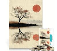 Silueta de árbol y Sol Rojo, Rompecabezas de 1000 Piezas para Adultos, Regalo para ejercitar la Mente, Juguete Divertido y silencioso, diseño para armar, 38x26cm