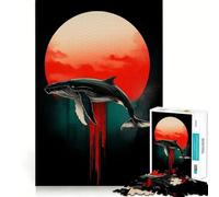 Silueta de Ballena con Sol Rojo Rompecabezas de 1000 Piezas Juego para ejercitar la Mente Artesanía de Corte experta Un pasatiempo Fascinante para los Momentos de Ocio (38x26cm)