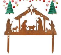 Silueta de Belén de metal - Pantalla resistente a la intemperie para exteriores, resistente al agua, artesanía cristiana de acero | de jardín de Navidad, decoración religiosa sagrada, marrón