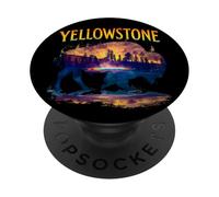 Silueta de Bisonte de Yellowstone Grand Prismatic Spring PopSockets PopGrip Adhesivo